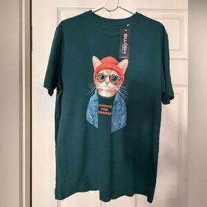 Justice for Gingers Cat Graphic T-Shirt - Dark Green